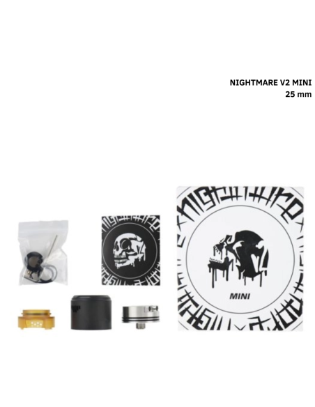 contenuto della confezione Nightmare V2 Mini RDA 25mm Suicide Mods colore Gun Metal